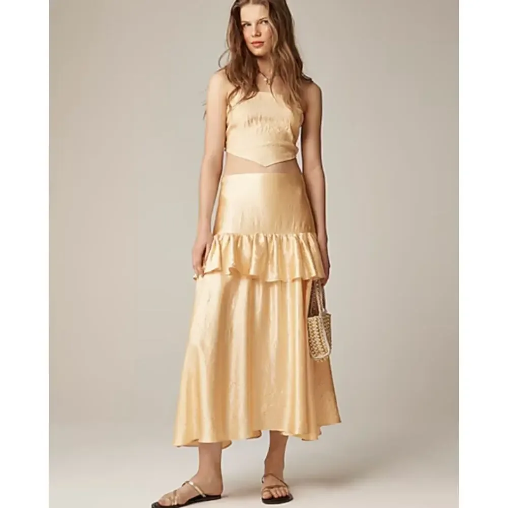 J Crew Tie Back Tube Top S NWT Yellow Beige Tan CK077 J.Crew Festival Boho